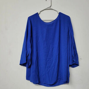Chico's Women's Blouse Top XL Blue Solid Loose Sleeves Round Neck